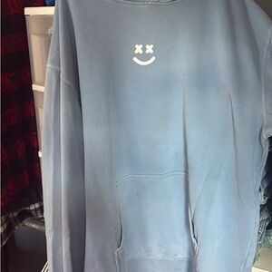 Men's Light Blue Crewneck Sweater with Smiley Design
